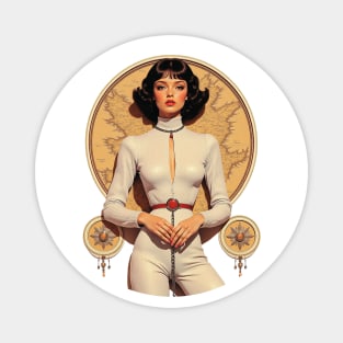 Secret Agent Siren White Vinyl Chic and Classic Hollywood Waves with a Worldly Flair Magnet